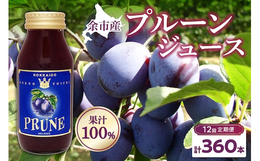 【定期便12回】余市産 無添加 プルーン果汁100％ジュース 180ml×30本セット_Y018-0053