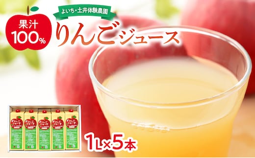 北海道余市町産 太陽の恵み 果汁100% りんごジュース 1L×5本入り 有機栽培 ストレート果汁_Y127-0012
