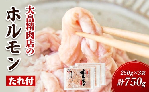 大畠精肉店のホルモン（特製タレ付き）250g×3袋（計750g）【13026】