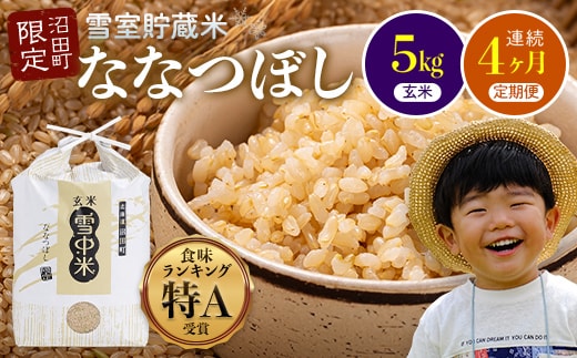 【定期便4ヶ月】ななつぼし 玄米 5kg(5kg×1袋) 5月発送開始 特Aランク米 令和7年産 雪冷気 籾貯蔵 雪中米 北海道 nr-1161