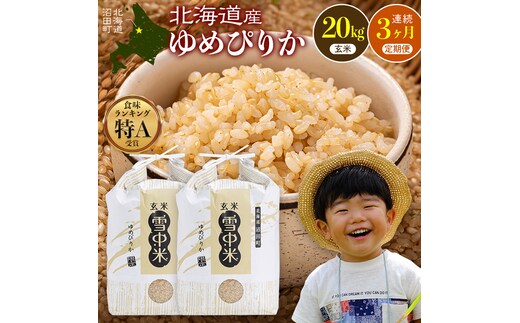 令和8年産【定期便3ヶ月】ゆめぴりか 玄米 20kg（10kg×2袋） 【3月発送】開始 雪冷気 籾貯蔵 雪中米 北海道 nr-3572