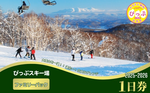 【2025～2026シーズン】ぴっぷスキー場 1日券【ファミリーパック】1枚【比布町】スキー スノーボード スノボ 利用券 チケット 冬 北海道 比布町 ぴっぷ 1455-003