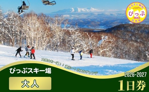 【2026～2027シーズン】ぴっぷスキー場 1日券【大人】1枚【比布町】スキー スノーボード スノボ 利用券 チケット 冬 北海道 比布町 ぴっぷ 1455-006