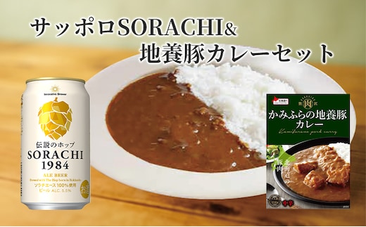 缶ビール(SORACHI1984)8缶＆地養豚カレー4箱セット 北海道 上富良野町 ソラチ1984 地ビール ビール カレー 缶 サッポロビール サッポロ ギフト お酒 惣菜 レトルト インスタンスカレー ポークカレー 