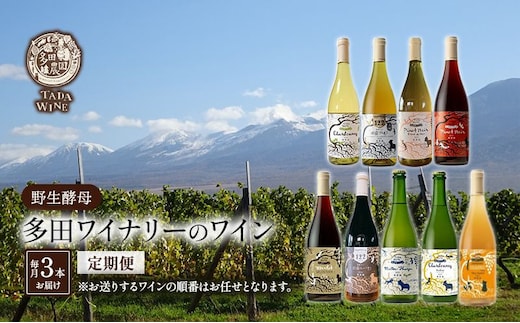【3ヵ月定期便】野生酵母で醸したワイン 毎月3本お届け (3ヵ月間) 多田ワイナリー 北海道 上富良野町 ワイン 赤ワイン 白ワイン 微発泡ワイン オレンジワイン