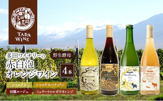 【野生酵母】かみふらの 多田ワイナリー 赤白泡オレンジワイン 計4本 ワイン 赤ワイン 白ワイン 微発泡ワイン オレンジワイン 飲み比べ セット ぶどう 葡萄 ワイナリー 酒 北海道 上富良野町