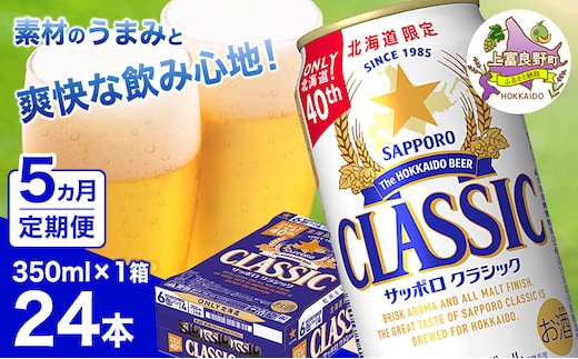 ◆5ヵ月連続お届け定期便◆ビール サッポロクラシック 350ml×24本 ビール 缶ビール お酒 酒 サッポロビール 生ビール 飲み物 ギフト プレゼント お土産 贈答用 家飲み 晩酌 パーティー 缶ビールセット 上富良野町 北海道