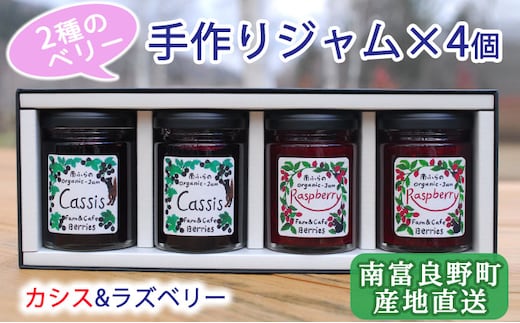 2種のベリー【カシス＆ラズベリー】手作りジャムセット 各2個 北海道 南富良野町 ジャム ベリー カシス ラズベリー ソース 果実 てんさい糖 無農薬 