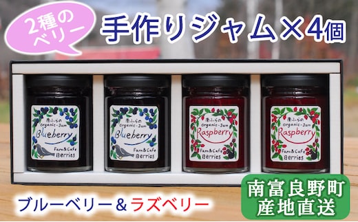 2種のベリー【ブルーベリー＆ラズベリー】手作りジャムセット 各2個 北海道 南富良野町 ジャム ベリー ブルーベリー ラズベリー ソース カシス 果実 てんさい糖 無農薬 