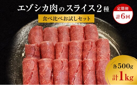 【6か月定期便】エゾシカ肉のスライス2種食べ比べお試しセット(計1kg) 南富フーズ株式会社 鹿肉 ジビエ 鹿 詰め合わせ 肉 北海道 南富良野町 エゾシカ セット 詰合せ 食べ比べ 