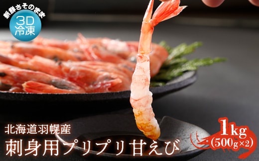 3D冷凍で新鮮さそのまま 北海道羽幌産刺身用プリプリ甘えび 1kg【0511302】