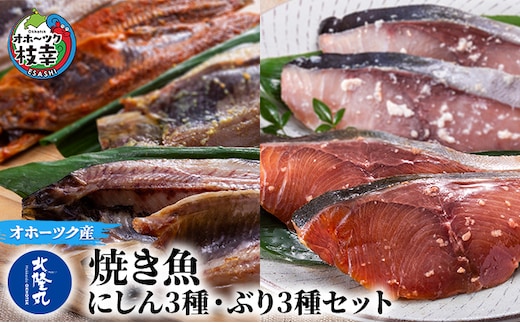 北隆丸の焼き魚 にしん3種・ぶり3種セット（にしん一夜干×6～8枚・塩麹漬×6～8枚・西京漬×6～8枚）（ぶり塩麹漬100g×2・醤油麹漬100g×2・ぶりかま100g×2） 【 魚介 詰合せ 魚貝類 干物 漬魚 味噌漬け 加工食品 北海道 オホーツク 枝幸 】