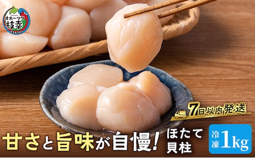 プロも認めるオホーツクブランド「枝幸ほたて」冷凍貝柱1kg（3Sサイズ：41粒～50粒）枝幸漁協 【 刺身 魚介 帆立 超目玉 魚貝類 貝類 海の幸 枝幸産 つまみ 肴 お酒のお供 お酒のあて 北海道 オホーツク 枝幸 】