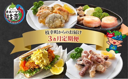 北海道枝幸町からのお届け おかずにどうぞ！ 定期便3【 ザンギ タコ ホタテ ステーキ ホッケ フライ 北海道 オホーツク 枝幸 】 