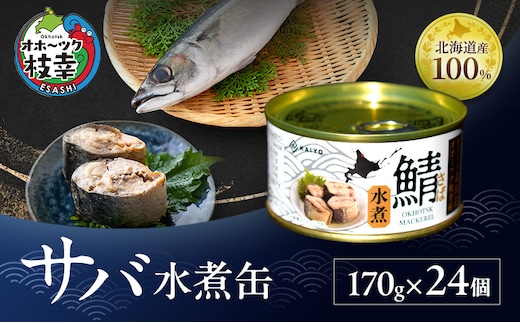 北海道オホーツク枝幸産 さば水煮 缶詰170g×24個 水揚げ当日フレッシュパック！［海洋食品］【 さば サバ サバ缶 缶詰 新鮮 惣菜 保存 長期 加工食品 魚貝 魚介 北海道 オホーツク 枝幸 】