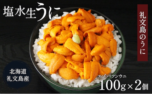 先行予約 北海道 礼文島産 塩水ウニ （ エゾバフンウニ ）100g×2 生うに うに 雲丹 魚貝類 魚卵 海の幸 肴 つまみ 海鮮 生もの 北海道産 
