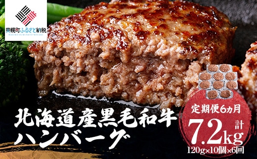 【定期便6ヵ月】北海道産黒毛和牛ハンバーグ120g×10個【配送不可地域：離島】 BHRJ029