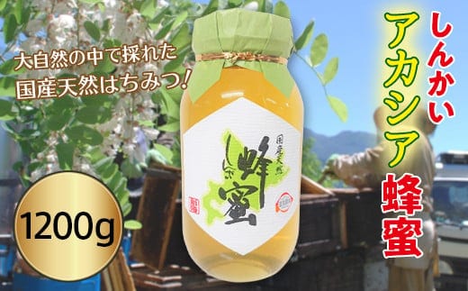 国産天然 しんかいアカシア蜂蜜（1200g） ( ふるさと納税 はちみつ アカシア蜂蜜 国産 ハチミツ 天然 濃厚 代用慮う 北海道 遠軽町 株式会社 新海養蜂場 ) en01-00161