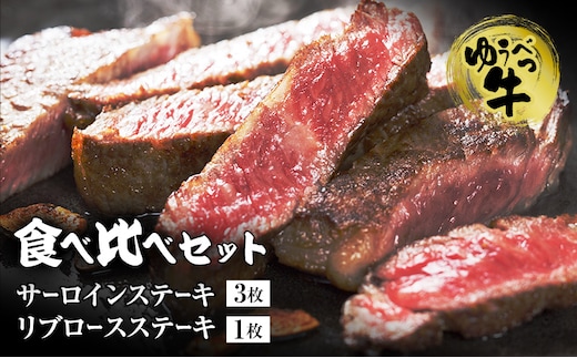 北海道産 ゆうべつ牛 ステーキセット 約590g（サーロインステーキ3枚、リブロースステーキ1枚） サーロイン リブロース ステーキ肉 お肉 牛肉 赤身 冷凍 湧別牛 冷凍 国産 遺伝子 オホーツク 焼肉 バーベキュー 
