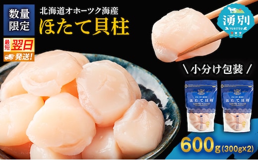 【最短当日発送】北海道オホーツク 湧別沖 ほたて 玉冷小分け パック 600g（300g×2P）【 ホタテ 帆立 ほたて スタンドパック 海鮮 刺身 貝 貝柱 魚介 魚介類 冷凍 北海道 湧別町 】