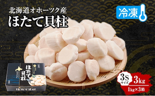 〈北海道 オホーツク産〉 冷凍 ほたて貝柱 3Sサイズ3kg（1kg×3箱）【 ホタテ 帆立 ほたて 海鮮 刺身 貝 貝柱 魚介 魚介類 冷凍 北海道 湧別町 】