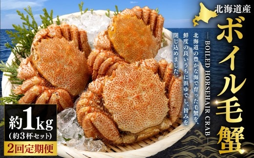 [ 定期1ヶ月毎2回 ] 北海道産 ボイル毛蟹 3杯セット 約1kg カニ かに 蟹 毛蟹 毛ガニ 毛がに ボイル 蟹みそ 魚介 魚介類 海鮮 海の幸 国産 冷凍 定期配送 定期便