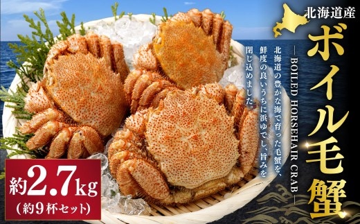 北海道産 ボイル毛蟹 9杯セット 約2.7kg カニ かに 蟹 毛蟹 毛ガニ 毛がに ボイル 蟹みそ 魚介 魚介類 海鮮 海の幸 贈り物 贈答用 プレゼント ギフト お祝い 国産 冷凍