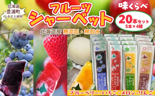北海道 豊浦町 シャーベット 4種 味くらべ 各5本ずつ（ ブルーベリー、いちご、メロン、りんご ） TYUN019