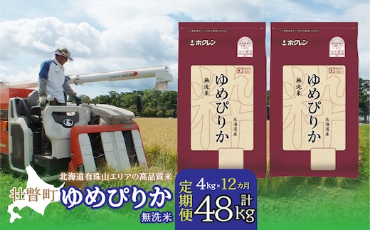 【令和7年産1年定期配送】（無洗米4kg）ホクレンゆめぴりか（無洗米2kg×2袋） SBTD052