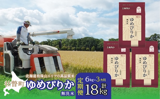 【新米】【令和7年産 3ヶ月定期配送】（無洗米6kg）ホクレンゆめぴりか（無洗米2kg×3袋） SBTD054