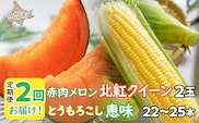 ＜2026年7月よりお届け＞2回お届け！赤肉メロン2玉ととうもろこし（恵味）22～25本 SBTP007