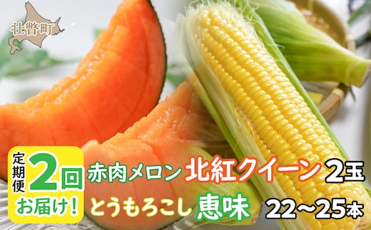 ＜2026年7月よりお届け＞2回お届け！赤肉メロン2玉ととうもろこし（恵味）22～25本 SBTP007