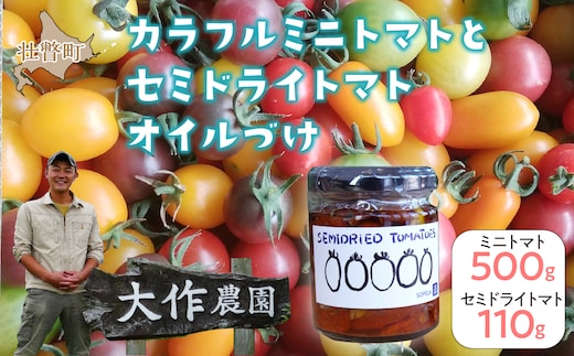 ＜2026年7月上旬よりお届け＞北海道壮瞥産 大作農園の「カラフルミニトマト」約500g（5種以上）とセミドライトマトオイル漬け1瓶（110g）のセット SBTR008