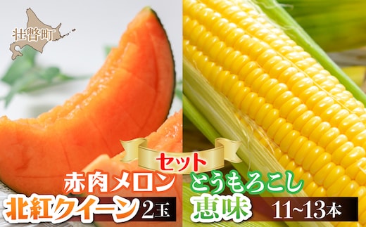 ＜2026年8月お届け＞赤肉メロン2玉ととうもろこし（恵味）11～13本のセット SBTP015