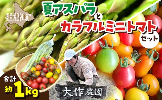 ＜2026年7月上旬よりお届け＞北海道壮瞥町産 大作農園「夏アスパラとカラフルミニトマト」のセット約1kg 先行予約 SBTR004