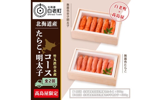 ＜竹丸渋谷水産＞たらこ・明太子コース（全２回）［髙島屋選定品］【定期便・頒布会特集】