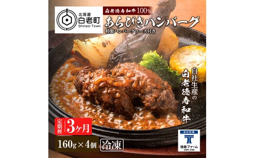 定期便 3カ月 和牛 粗びき 生 ハンバーグ 4個セット デミグラスソース付き 160ｇ×4袋
