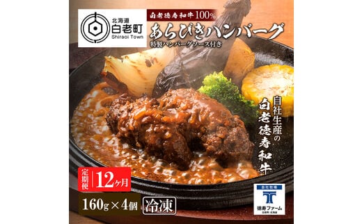 定期便 12カ月 和牛 粗びき 生 ハンバーグ 4個セット デミグラスソース付き 160ｇ×4袋