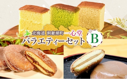 一心堂 バラエティーセットB 蜂蜜カステラ 黒糖カステラ 抹茶カステラ あずき衣 好み 和菓子 和スイーツ 詰め合わせ アソート おすそ分け 贈答品 手土産 お取り寄せ 送料無料 北海道 洞爺湖町