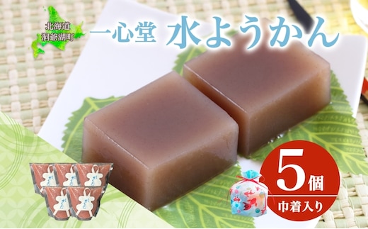 水ようかん 5個 巾着入り 7月初旬よりお届け ようかん 和菓子 菓子 羊羹 北海道産 小豆 スイーツ 夏 おやつ お中元 お供え 贈答 お取り寄せ 送料無料 常温 一心堂 先行予約 北海道 洞爺湖町