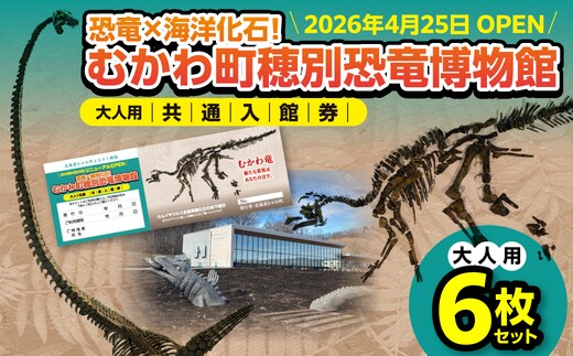 【令和8年4月25日OPEN】恐竜×海洋化石！むかわ町穂別恐竜博物館 共通入館券 大人用６枚セット MKWAM002