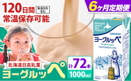 【6ヶ月定期便】ロングライフ 常温保存可能 ヨーグルッペ 1000ml × 12本 日高乳業《お申込み翌月から出荷》北海道 日高町 乳酸菌飲料 常温 備蓄 ストック 1L---hohdk_hhn_10_tei_mo6---