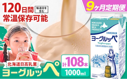 【9ヶ月定期便】ロングライフ 常温保存可能 ヨーグルッペ 1000ml × 12本 日高乳業《お申込み翌月から出荷》北海道 日高町 乳酸菌飲料 常温 備蓄 ストック 1L---hohdk_hhn_11_tei_mo9---
