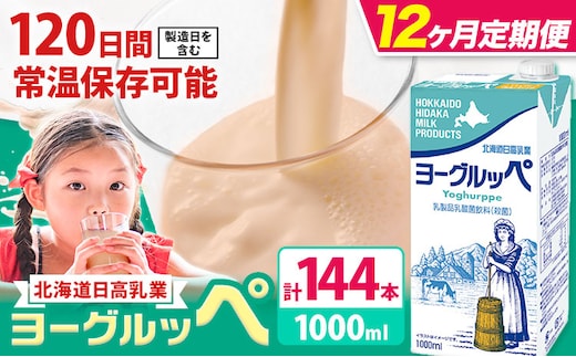 【12ヶ月定期便】ロングライフ 常温保存可能 ヨーグルッペ 1000ml × 12本 日高乳業《お申込み翌月から出荷》北海道 日高町 乳酸菌飲料 常温 備蓄 ストック 1L---hohdk_hhn_12_tei_mo12---