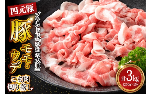 【えりも町生まれ 四元豚】ゆめの大地豚肉切落し（ﾓﾓ・ｳﾃﾞこま肉）200g×15パック計3kg【er020-008】