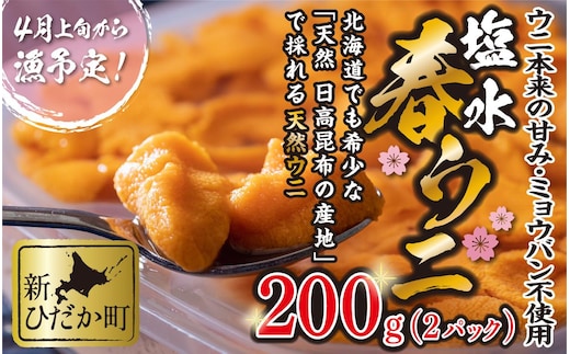 ＜ 2026年4月上旬より発送 ＞ うに 北海道 200g （ 100g × 2パック ） 使用するのは塩水のみ 日高沖産 塩水 生雲丹 春ウニ エゾバフンウニ ＜ 予約受付 ＞