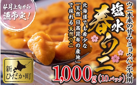 ＜ 2026年4月上旬より発送 ＞ うに 北海道 1,000g （ 100g × 10パック ） 使用するのは塩水のみ 日高沖産 塩水 生雲丹 春ウニ エゾバフンウニ ＜ 予約受付 ＞