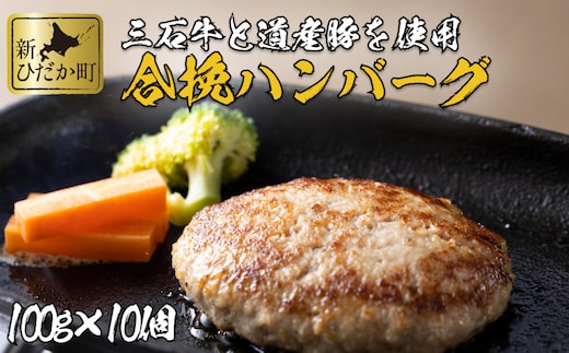 北海道産 黒毛和牛 みついし牛 と 道産豚 ハンバーグ 計 1kg （ 100g × 10個 ）