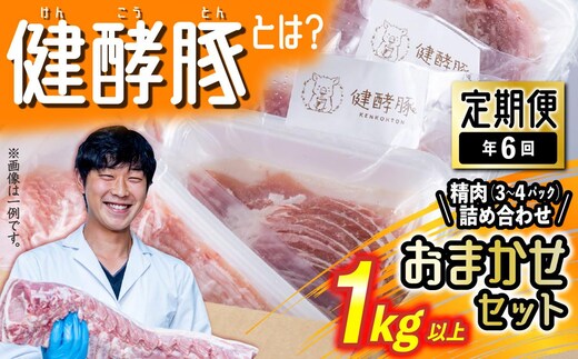 ＜ 定期便 6回 ＞ 北海道産 健酵豚 おまかせ セット （ 精肉 詰め合わせ ） 隔月 各 1kg 以上 ( 3 ～ 4 パック ) 豚肉 おためし 詰め合わせ ブランドポーク