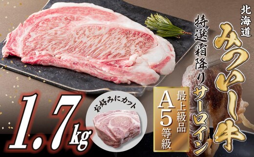 北海道産 黒毛和牛 みついし牛 A5 サーロインステーキ お好みカット 1.7kg